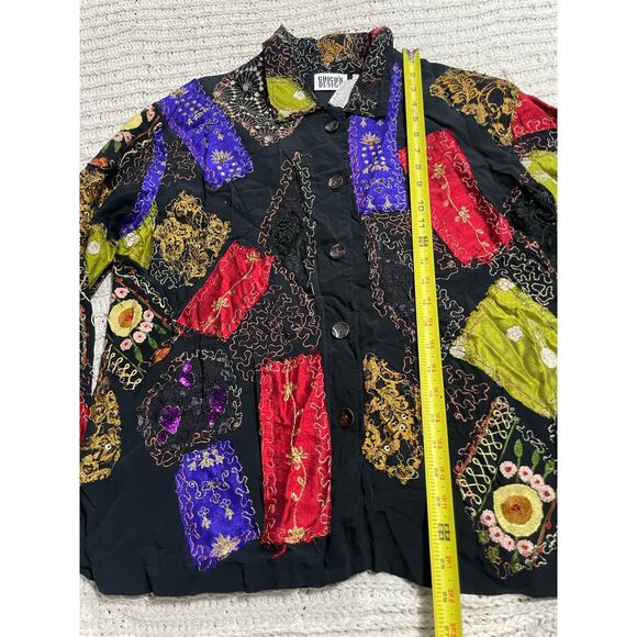 VTG Chico's Design Patchwork Lightweight Jacket Art-To-Wear Womens Sz 2 - Large - Picture 2 of 10